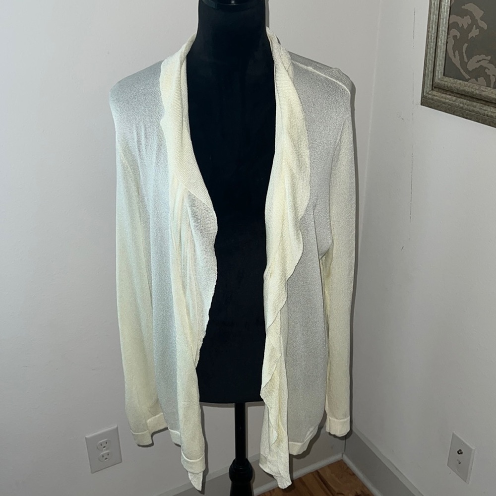Jones New York Collection ivory rayon nylon knit open cascade front cardigan XL